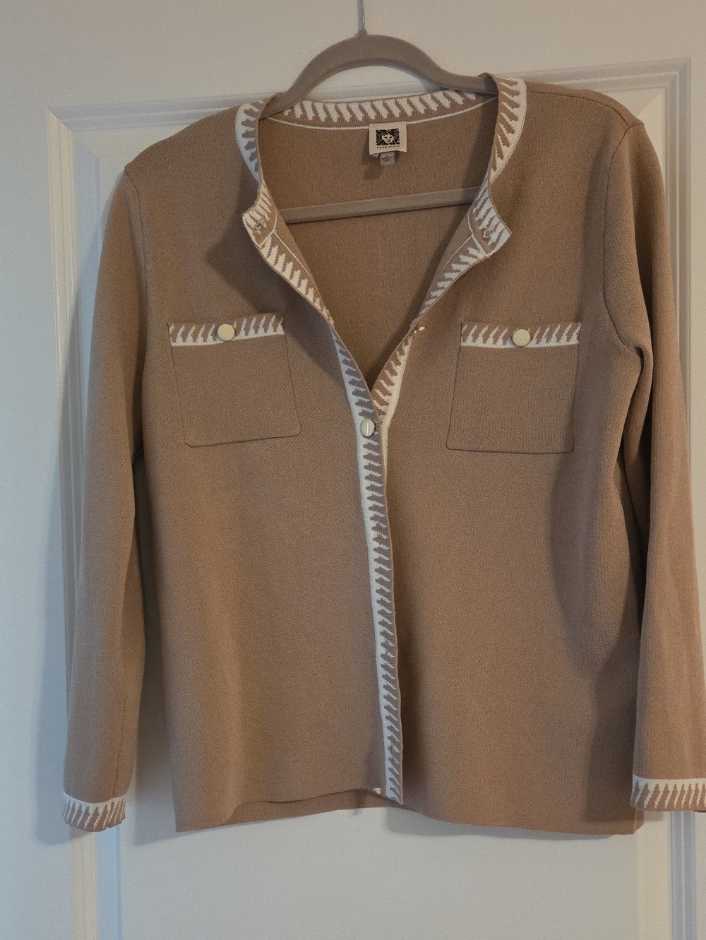 Anne Klein Tan and White Knit Cardigan